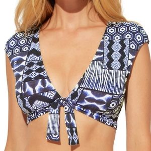 BLEU ROD BEATTIE M21199 Island Time Tie Front Cap Sleeve Crop Swim Top